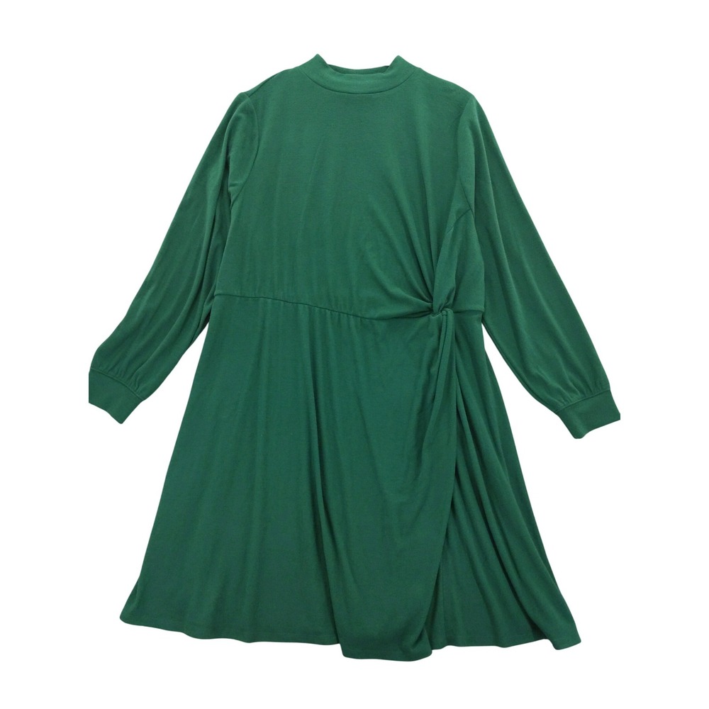 AVA & VIV Womens 2X Green Long Sleeve Knot Front Knit Dress